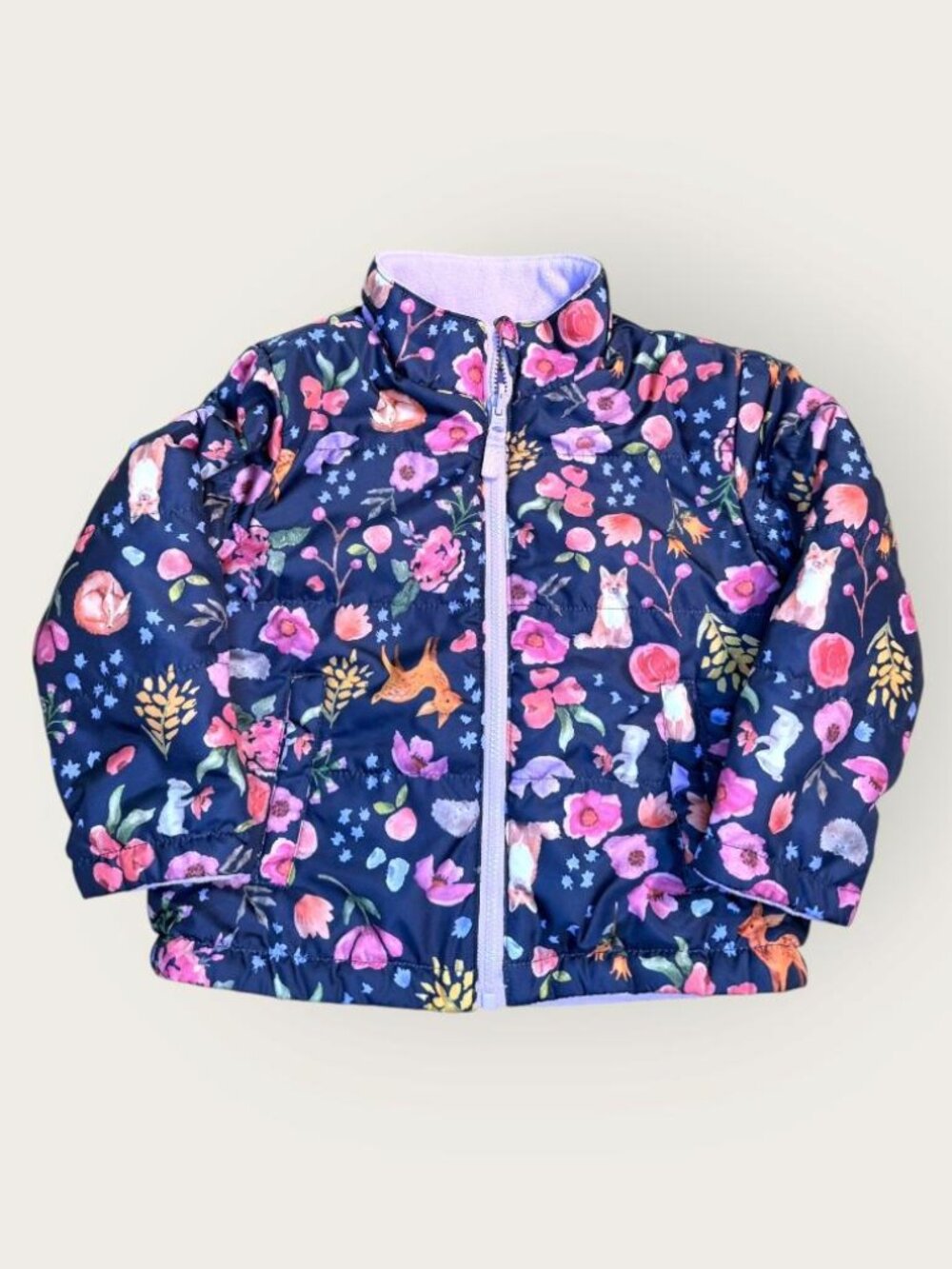 Boutique Reversible Jacket Girls 2T Floral Wildlife Fleece Hooded Coat